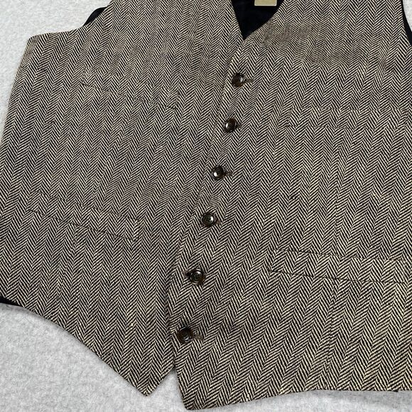 J Crew Ludlow Suit Vest Waistcoat Sz M Brown Herringbone Italian Linen 6 Button - Picture 5 of 12